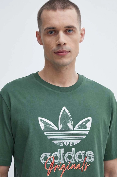 Pamučna majica adidas Originals za muškarce, boja: zelena, s tiskom, IS0228