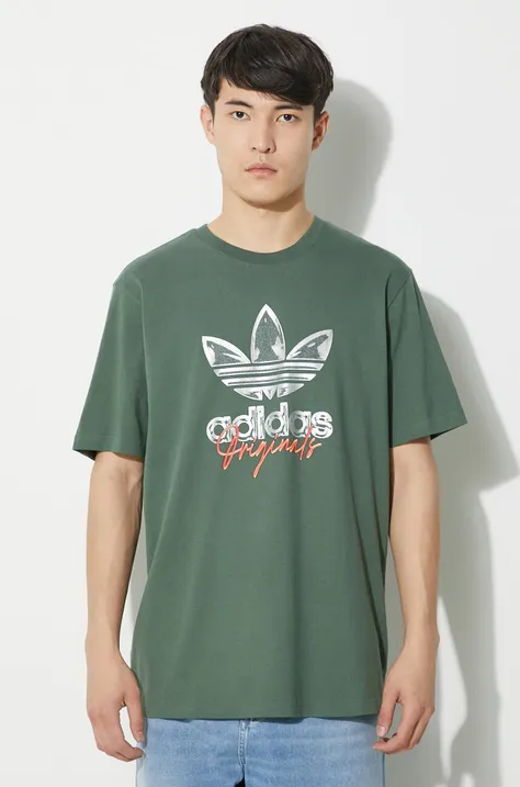 adidas Originals tricou din bumbac barbati, culoarea verde, cu imprimeu, IS0228