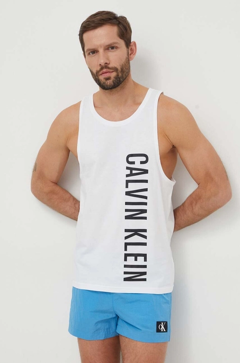 Bavlněné plážové tričko Calvin Klein bílá barva, KM0KM00997