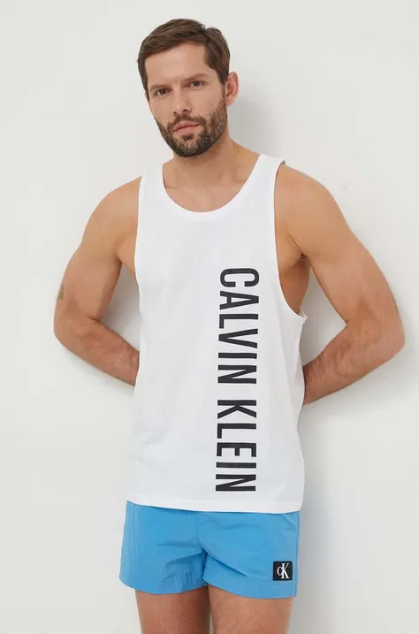 Calvin Klein t-shirt plażowy bawełniany kolor biały