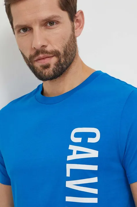 Bavlnené tričko Calvin Klein pánsky, tyrkysová farba, s potlačou