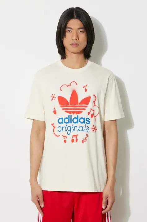 Бавовняна футболка adidas Originals чоловіча колір бежевий з принтом IS2895