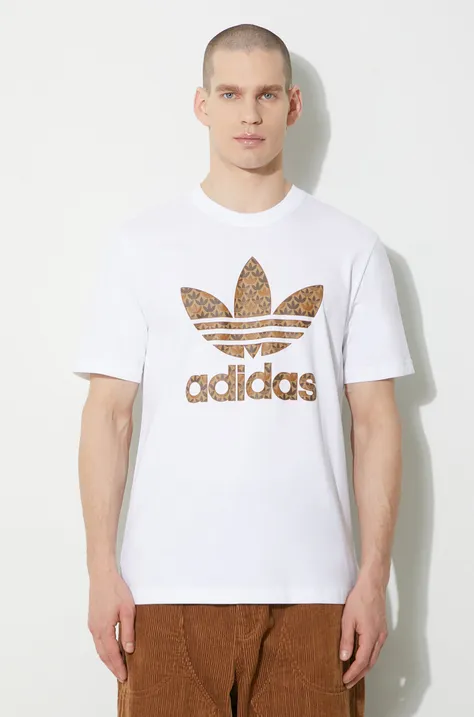 adidas Originals tricou din bumbac bărbați, culoarea alb, cu imprimeu IS2932