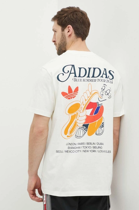 Bavlněné tričko adidas Originals béžová barva, s potiskem, IS2937