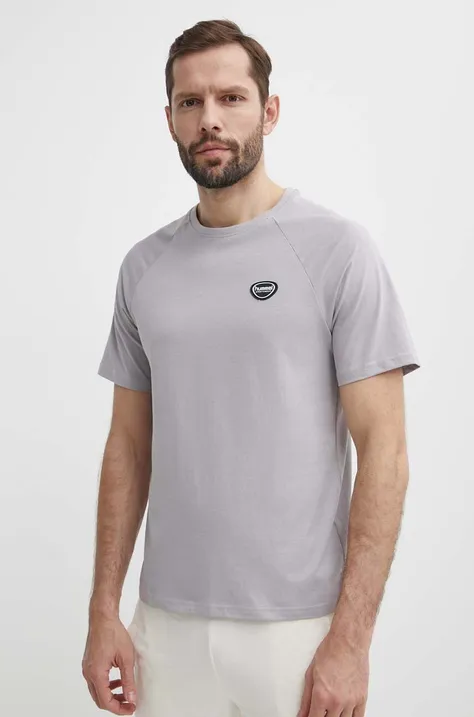 Pamučna majica Hummel hmlLGC KAI REGULAR HEAVY T-SHIRT za muškarce, boja: siva, s aplikacijom, 223989