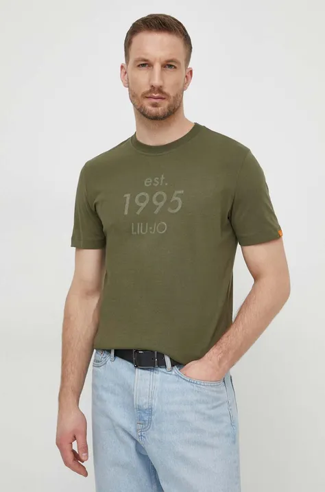 Pamučna majica Liu Jo za muškarce, boja: zelena, s tiskom