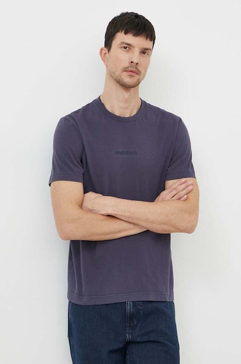 Liu Jo t-shirt bawełniany męski kolor granatowy z aplikacją