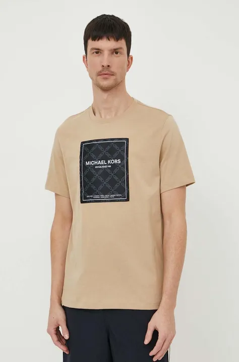 Βαμβακερό μπλουζάκι Michael Kors ανδρικά, χρώμα: μπεζ