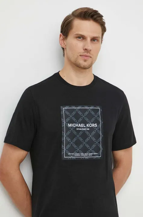 Хлопковая футболка Michael Kors мужской цвет чёрный с принтом