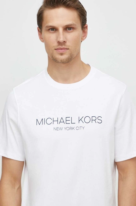 Michael Kors tricou din bumbac barbati, culoarea alb, cu imprimeu