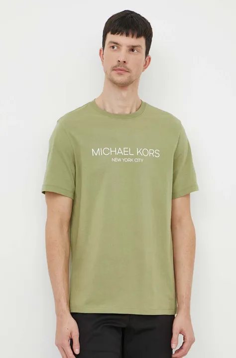 Pamučna majica Michael Kors za muškarce, boja: zelena, s tiskom
