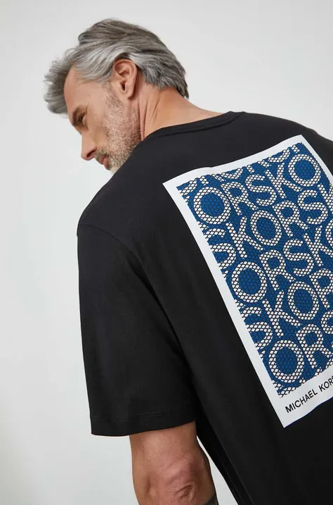 Pamučna majica Michael Kors za muškarce, boja: crna, s tiskom