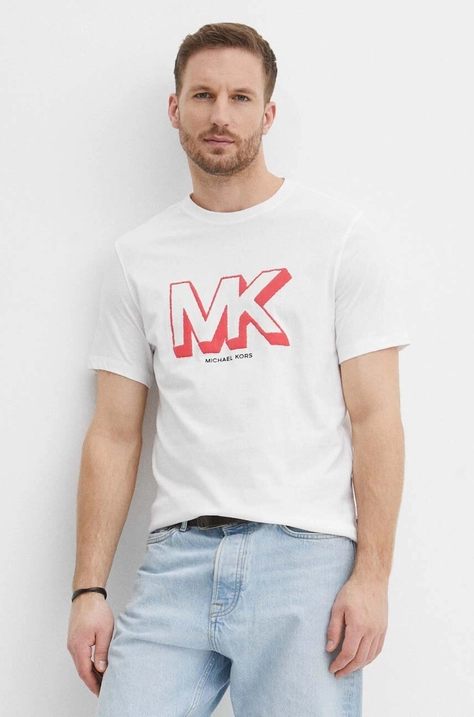 Michael Kors tricou din bumbac barbati, culoarea alb, cu imprimeu