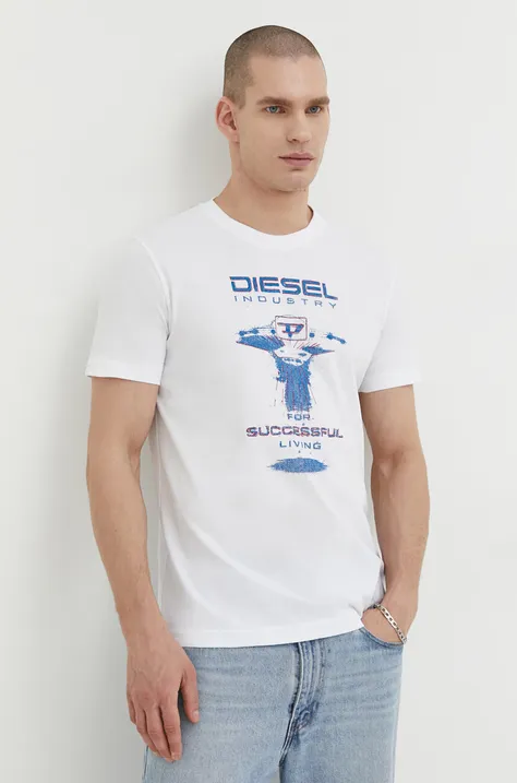 Хлопковая футболка Diesel мужской цвет белый с принтом