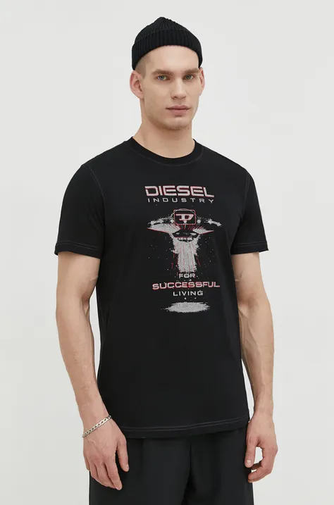 Pamučna majica Diesel za muškarce, boja: crna, s tiskom