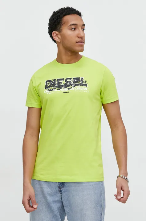 Diesel t-shirt bawełniany męski kolor zielony z nadrukiem