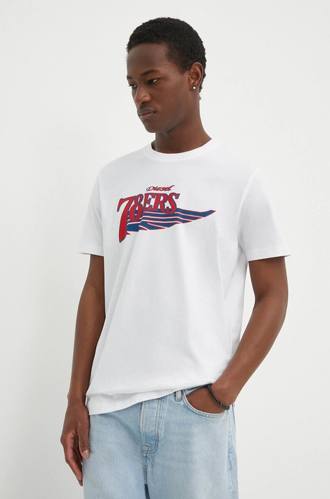 Diesel tricou din bumbac T-DIEGOR-K75 bărbați, culoarea alb, cu imprimeu, A12503.0GRAI