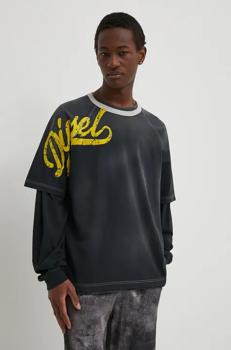 Diesel tricou din bumbac T-ROXT-SLITS bărbați, culoarea gri, cu imprimeu, A12925.0CLAE