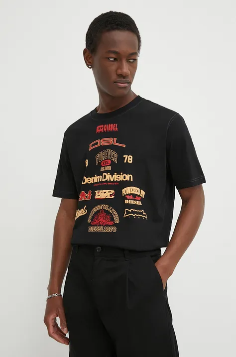 Diesel pamut póló T-JUST-N14 fekete, férfi, nyomott mintás, A13284.0QIAM
