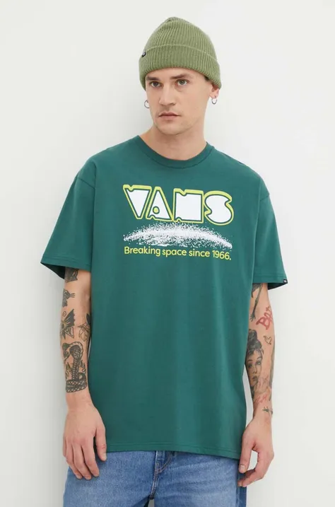 Bombažna kratka majica Vans moški, zelena barva