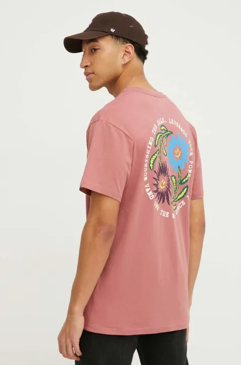 Bavlněné tričko Vans růžová barva, s potiskem