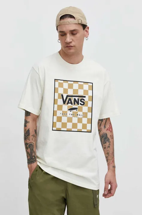 Бавовняна футболка Vans чоловічий колір бежевий з принтом