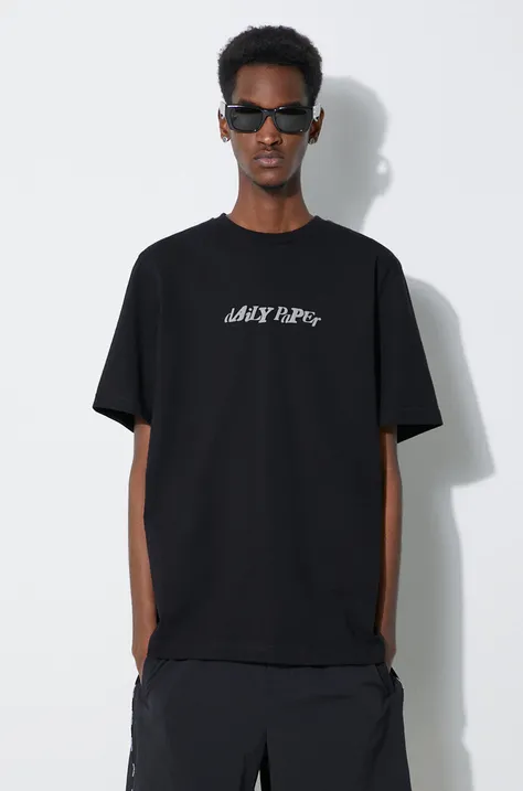 Хлопковая футболка Daily Paper Unified Type SS мужская  цвет чёрный с принтом 2411117