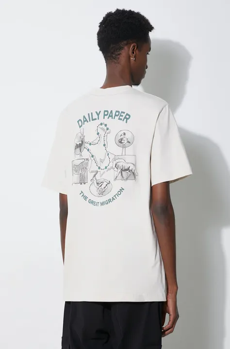 Хлопковая футболка Daily Paper Migration SS мужская  цвет бежевый с принтом 2411082