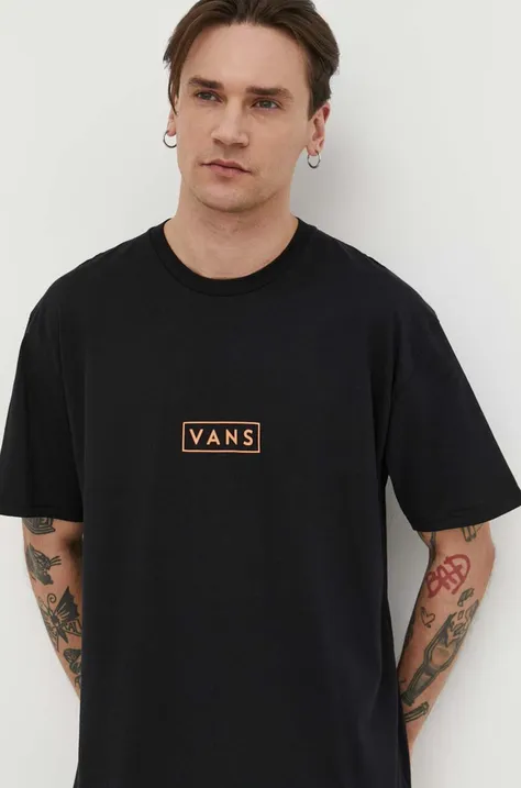 Βαμβακερό μπλουζάκι Vans ανδρικά, χρώμα: μαύρο