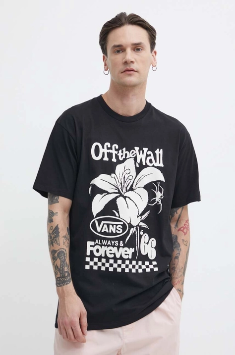 Vans t-shirt bawełniany męski kolor czarny z nadrukiem