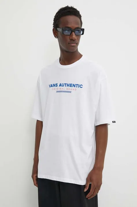 Бавовняна футболка Vans чоловічий колір білий з принтом