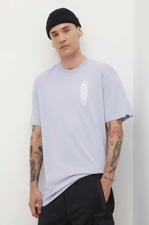 Памучна тениска Vans в лилаво с принт