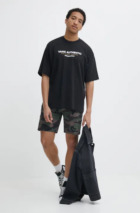 Βαμβακερό μπλουζάκι Vans ανδρικά, χρώμα: μαύρο