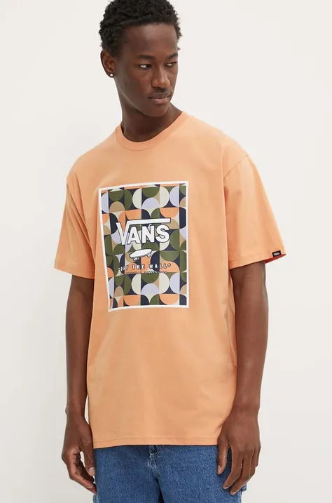 Хлопковая футболка Vans мужской цвет оранжевый с принтом