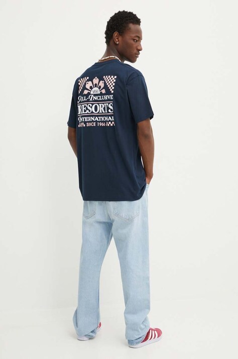 Vans t-shirt bawełniany męski kolor granatowy z nadrukiem