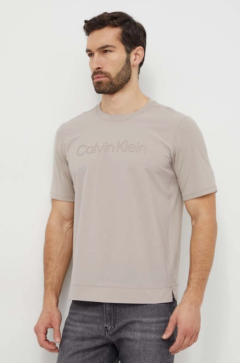 Calvin Klein Performance tricou de antrenament culoarea bej, cu imprimeu