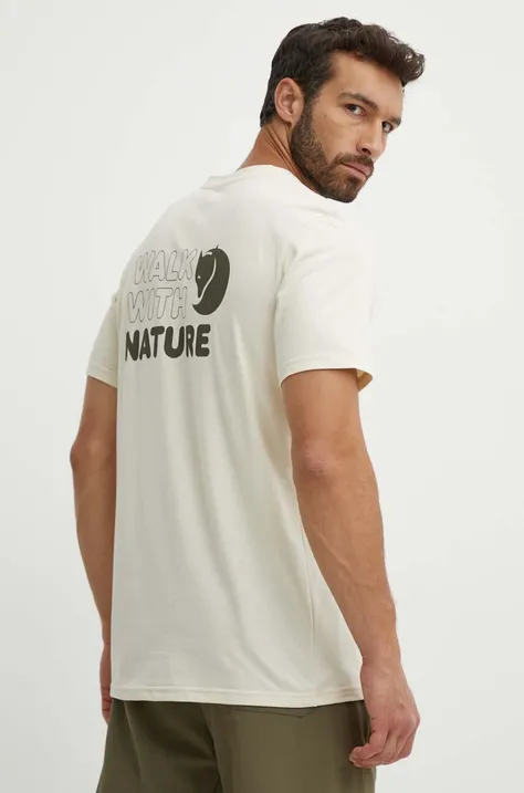Fjallraven t-shirt sportowy Walk With Nature kolor beżowy z nadrukiem F12600216