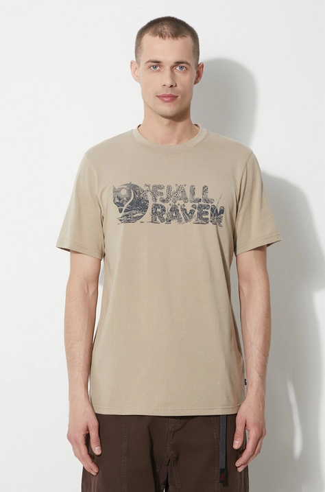 Футболка Fjallraven Lush Logo T-shirt чоловіча колір бежевий з принтом F12600219