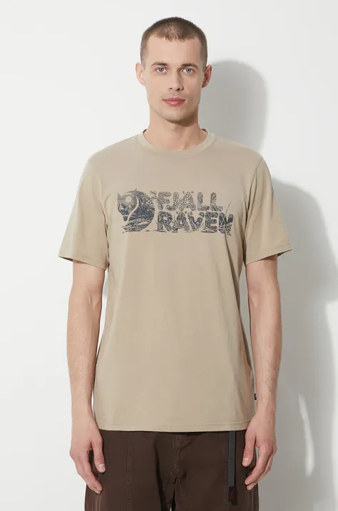 Tričko Fjallraven Lush Logo T-shirt pánsky, béžová farba, s potlačou, F12600219