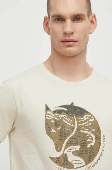 Fjallraven pamut póló Arctic Fox T-shirt bézs, férfi, nyomott mintás, F87220