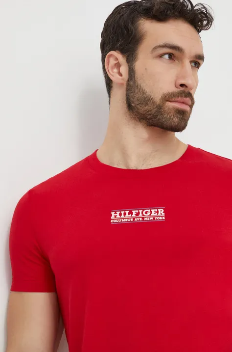 Tommy Hilfiger tricou din bumbac bărbați, culoarea roșu, cu imprimeu MW0MW34387