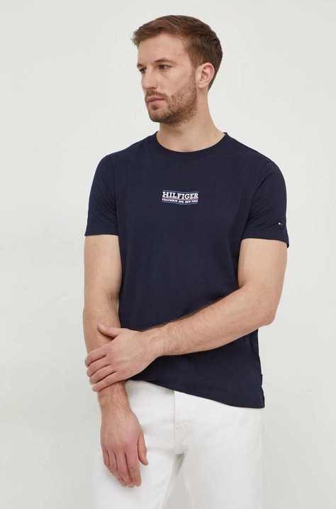 Tommy Hilfiger tricou din bumbac barbati, culoarea albastru marin, cu imprimeu