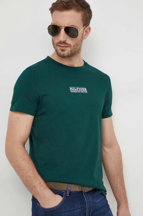 Tommy Hilfiger tricou din bumbac barbati, culoarea verde, cu imprimeu