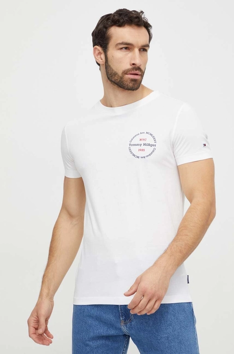 Tommy Hilfiger t-shirt bawełniany męski kolor beżowy z nadrukiem MW0MW34390