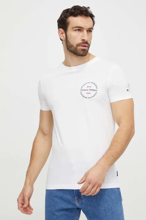 Tommy Hilfiger t-shirt bawełniany męski kolor beżowy z nadrukiem