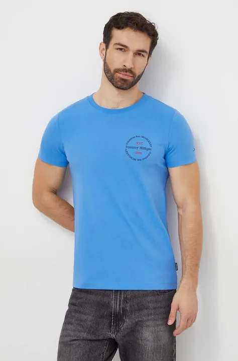 Tommy Hilfiger t-shirt bawełniany męski kolor niebieski z nadrukiem MW0MW34390