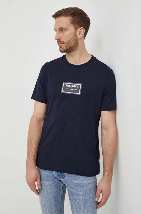 Tommy Hilfiger t-shirt bawełniany męski kolor granatowy z nadrukiem