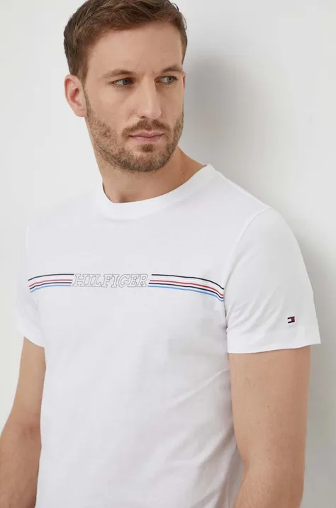 Tommy Hilfiger tricou din bumbac barbati, culoarea alb, cu imprimeu