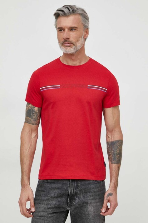Tommy Hilfiger tricou din bumbac bărbați, culoarea roșu, cu imprimeu MW0MW34428