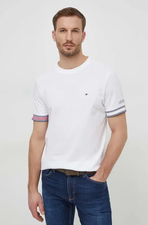 Bavlnené tričko Tommy Hilfiger pánsky, biela farba, s potlačou, MW0MW34430
